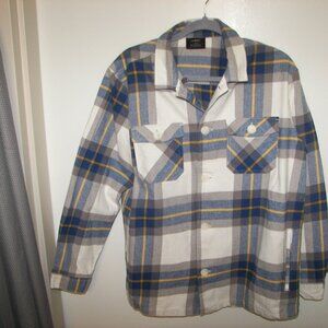 Livergy men's long sleeve blue and white plaid cotton shirt 42/44